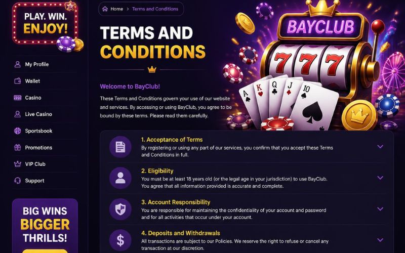 Quy định và điều kiện hoạt động tại BayClub